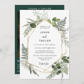 Invitation Emerald Green Gold Frame QR Code Photo (Devant / Derrière)
