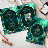 Invitation Emerald Green Gold Gemstone QR Code Mariage musulm