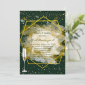 Invitation Emerald Green & Gold Géométrique Brunch & Bubbly (Debout devant)