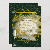 Invitation Emerald Green & Gold Géométrique Brunch & Bubbly (Devant / Derrière)