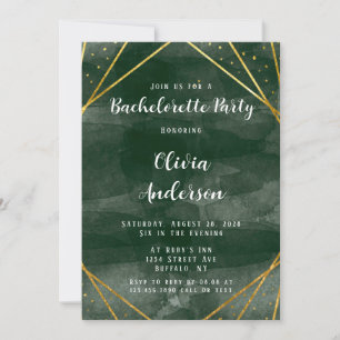 Invitation Emerald Green & Gold Geometry Bachelorette Party