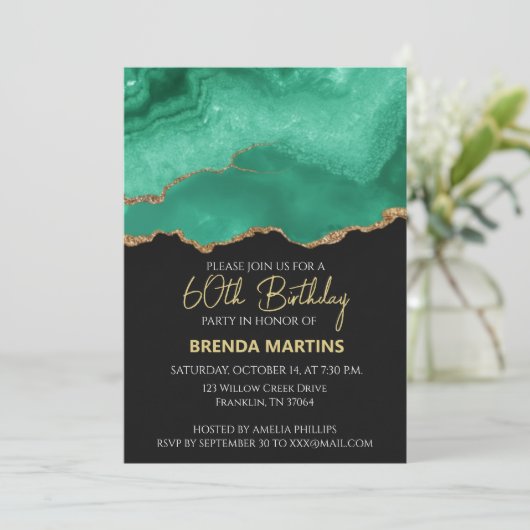Invitation Emerald Green Gold Glitter Watercolor (Debout devant)