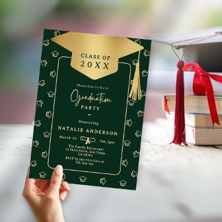 Invitation Emerald Green Gold Graduate Casquette Graduate Par