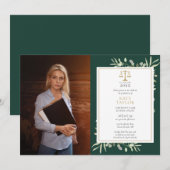 Invitation Emerald Green Gold Law School Photo (Devant / Derrière)