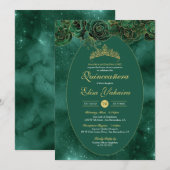 Invitation Emerald Green Gold Luxury Elegant Quinceanera (Devant / Derrière)