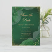 Invitation Emerald Green Gold Marble Wedding Save The Date (Debout devant)