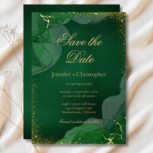 Invitation Emerald Green Gold Marble Wedding Save The Date