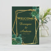 Invitation Emerald Green & Gold Mariage floral géométrique (Debout devant)