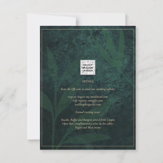Invitation Emerald Green Gold Mariage Imprimer Téléchargement (Dos)