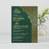 Invitation Emerald Green & Gold Mariage islamique géométrique (Debout devant)