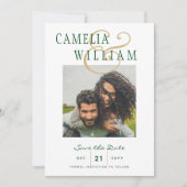 Invitation Emerald Green Gold Mariage PHOTO Enregistrer la da (Devant)