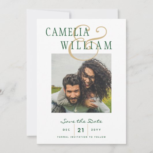 Invitation Emerald Green Gold Mariage PHOTO Enregistrer la da (Devant)