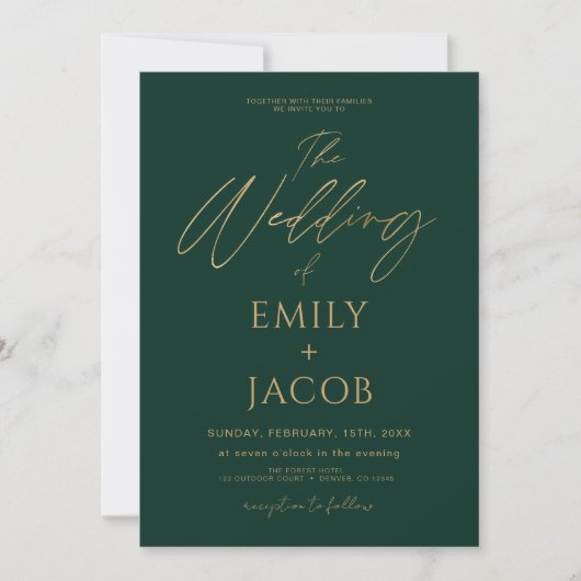 Invitation Emerald Green Gold Mariage QR Code Script photo (Devant)