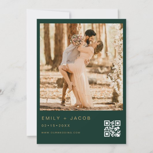 Invitation Emerald Green Gold Mariage QR Code Script photo (Dos)