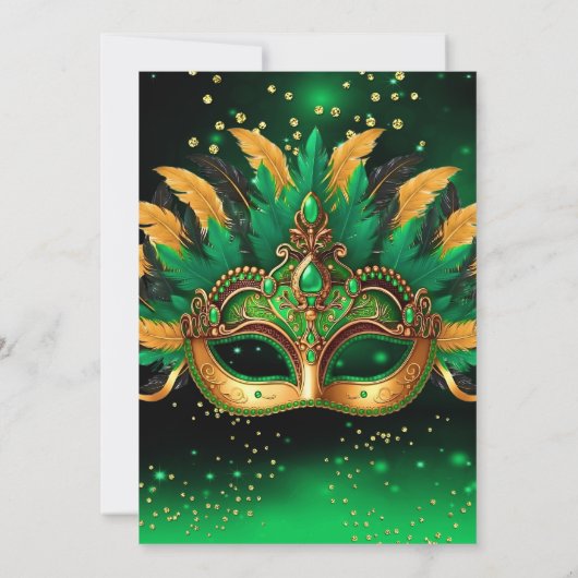Invitation Emerald Green Gold Masks Masquerade Birthday Party (Dos)