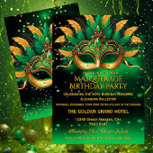 Invitation Emerald Green Gold Masks Masquerade Birthday Party