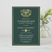 Invitation Emerald Green & Gold Masquerade Sweet 16 Party (Debout devant)