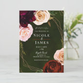 Invitation Emerald Green & Gold Modern Dark Floral Mariage (Debout devant)
