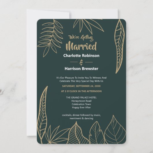 Invitation Emerald Green Gold Modern Drake Feuille Mariage (Devant)