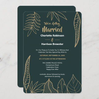 Invitation Emerald Green Gold Modern Drake Feuille Mariage