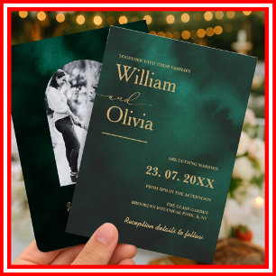 Invitation Emerald Green & Gold Modern Élégant Mariage PHOTO