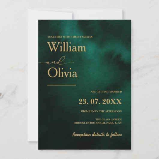 Invitation Emerald Green & Gold Modern Elegant Wedding (Devant)