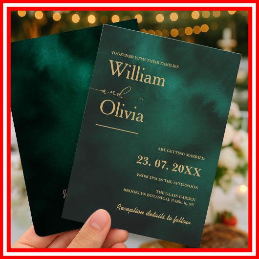 Invitation Emerald Green & Gold Modern Elegant Wedding