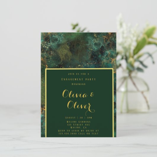 Invitation Emerald Green & Gold Parties scintillant (Debout devant)