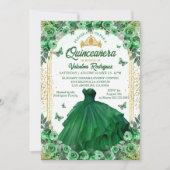 Invitation Emerald Green Gold Parties scintillant Floral Quin (Devant)