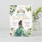 Invitation Emerald Green Gold Princess Tiara Floral Sweet 16 (Debout devant)