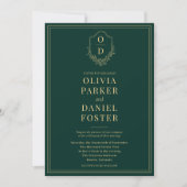 Invitation Emerald Green Gold QR Code Crest Photo Mariage (Devant)