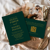 Invitation Emerald Green Gold QR Code Mariage photo classique