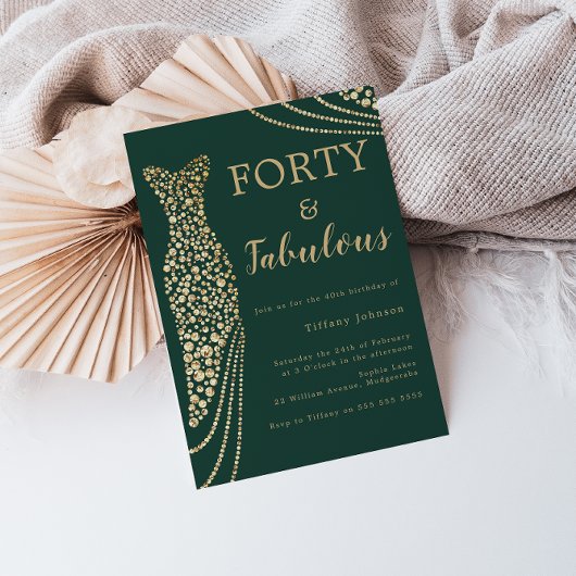 Invitation Emerald Green & Gold Quarty & Fab 40e anniversaire