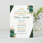 Invitation Emerald Green & Gold Quinceañera (Debout devant)