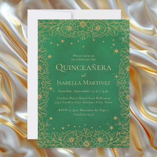 Invitation Emerald Green Gold Quinceañera Sweet 15