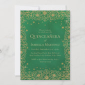 Invitation Emerald Green Gold Quinceañera Sweet 15 (Devant)