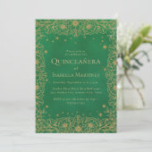 Invitation Emerald Green Gold Quinceañera Sweet 15 (Debout devant)