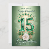 Invitation Emerald Green & Gold Regal Tiara Rose Quinceañera (Devant)