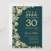 Invitation Emerald Green Gold Roses Surprise 30e anniversaire (Devant)