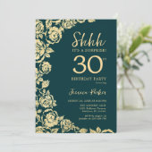 Invitation Emerald Green Gold Roses Surprise 30e anniversaire (Debout devant)
