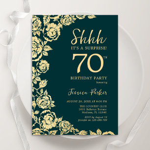 Invitation Emerald Green Gold Roses Surprise 70e anniversaire