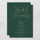Invitation Emerald Green Gold Script Bridal Tea Party Douche (Devant / Derrière)