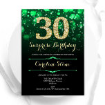 Invitation Emerald Green Gold Surprise 30e anniversaire<br><div class="desc">Surprise 30e anniversaire invitation de fête. Elégant design vert émeraude et noir avec faux or parties scintillant. Dispose de diamants élégants, lumières de livres et police de script. Hommes ou femmes anniversaire invitation. Idéal pour une fête d'anniversaire pour adultes. Personnalisez avec vos propres détails. Message-moi si vous avez besoin d'une...</div>