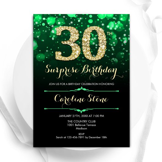 Invitation Emerald Green Gold Surprise 30e anniversaire