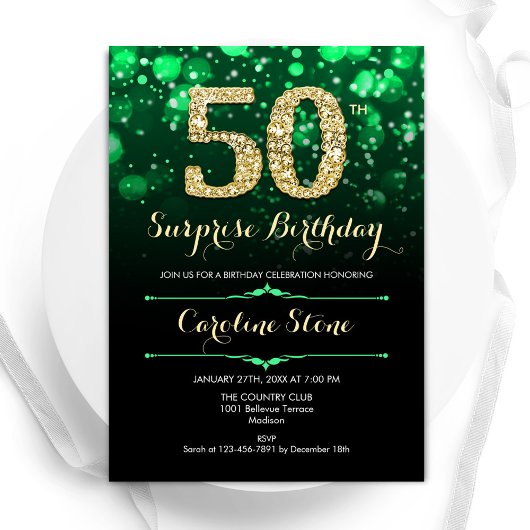 Invitation Emerald Green Gold Surprise 50e anniversaire