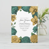 Invitation Emerald Green & Gold Watercolor Floral Wedding (Debout devant)