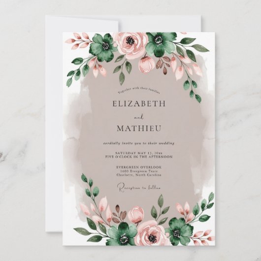 Invitation Emerald Green Graceful Rustic Wedding (Devant)
