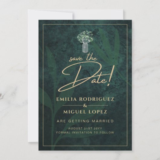 Invitation Emerald Green Gypsophila Mariage SAVE DATE (Devant)