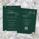 Invitation Emerald Green Heart Script QR Code Mariage