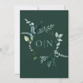 Invitation Emerald Green Jardin vert Monogramme Mariage (Dos)